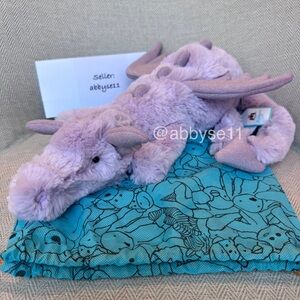 Jellycat Large Lavender Dragon Plush Toy NWT Authentic With Dust Bag LAV2DD